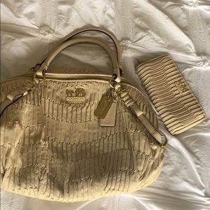 Cream Coach handbag and wallet set